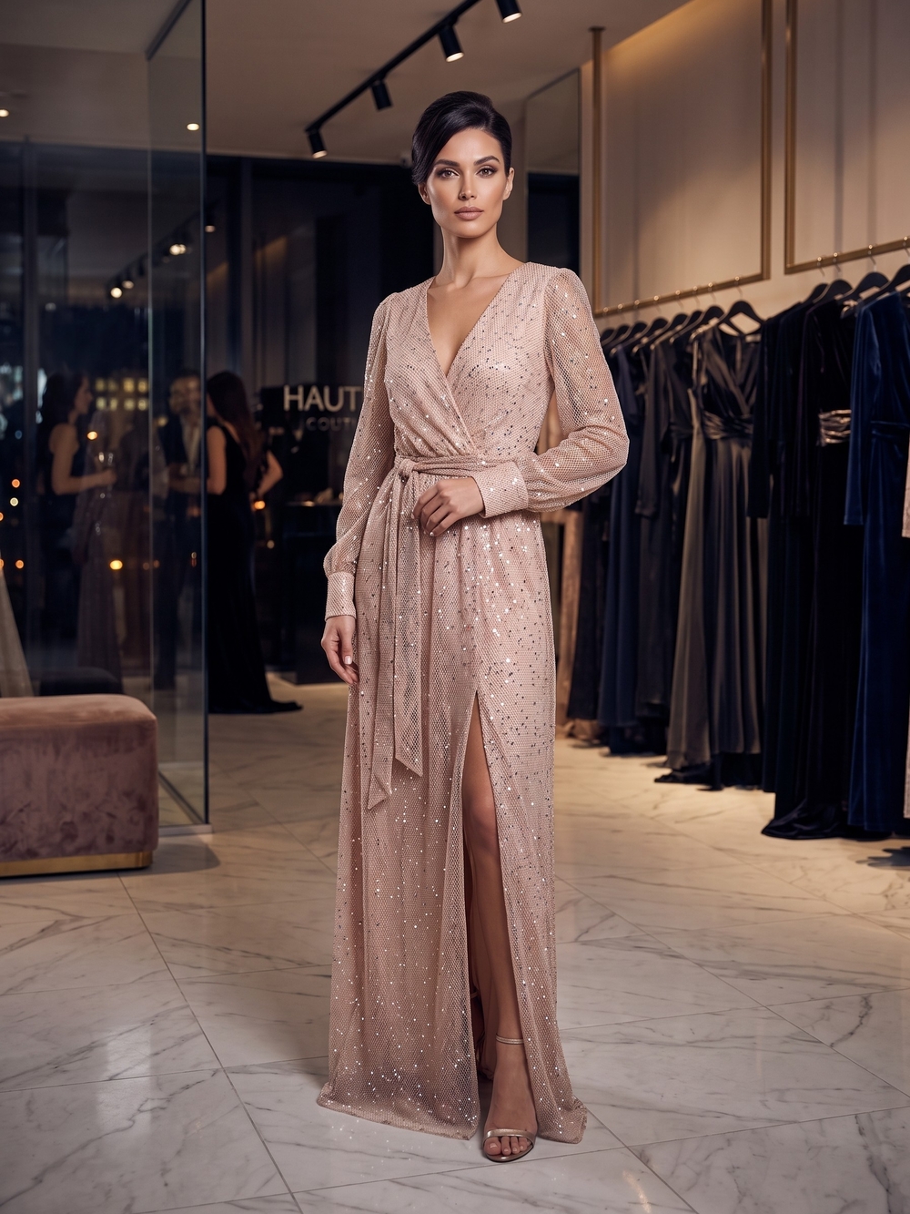 Baltic Born Blush Sequin Wrap Maxi Dress Medium Like New